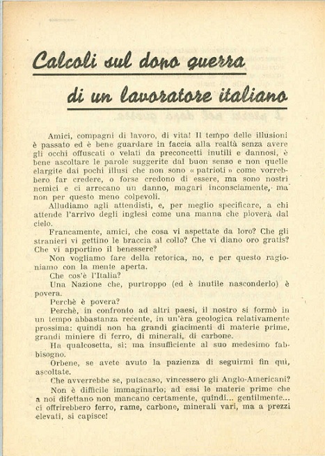 Calcoli sul dopoguerra di un lavoratore italiano