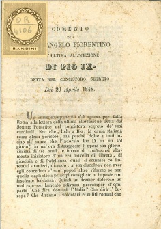 Comento all'ultima allocuzione di Pio IX detta nel concistoro segreto dei 29 aprile 1848