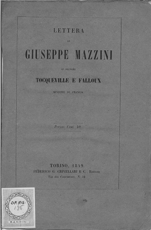 Lettera di Giuseppe Mazzini ai signori Tocqueville e Falloux Ministri di Francia