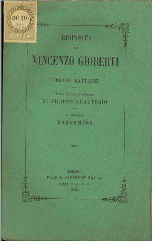 Risposta di Vincenzo Gioberti a Urbano Rattazzi